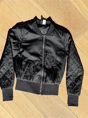 H&M Black Satin Bomber Jacket